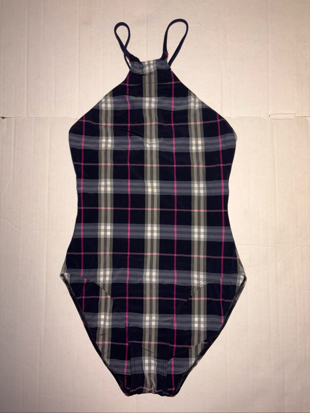 Y2K BURBERRY Dark Navy/Pink Plaid One Piece Swimsuit Women’s Small